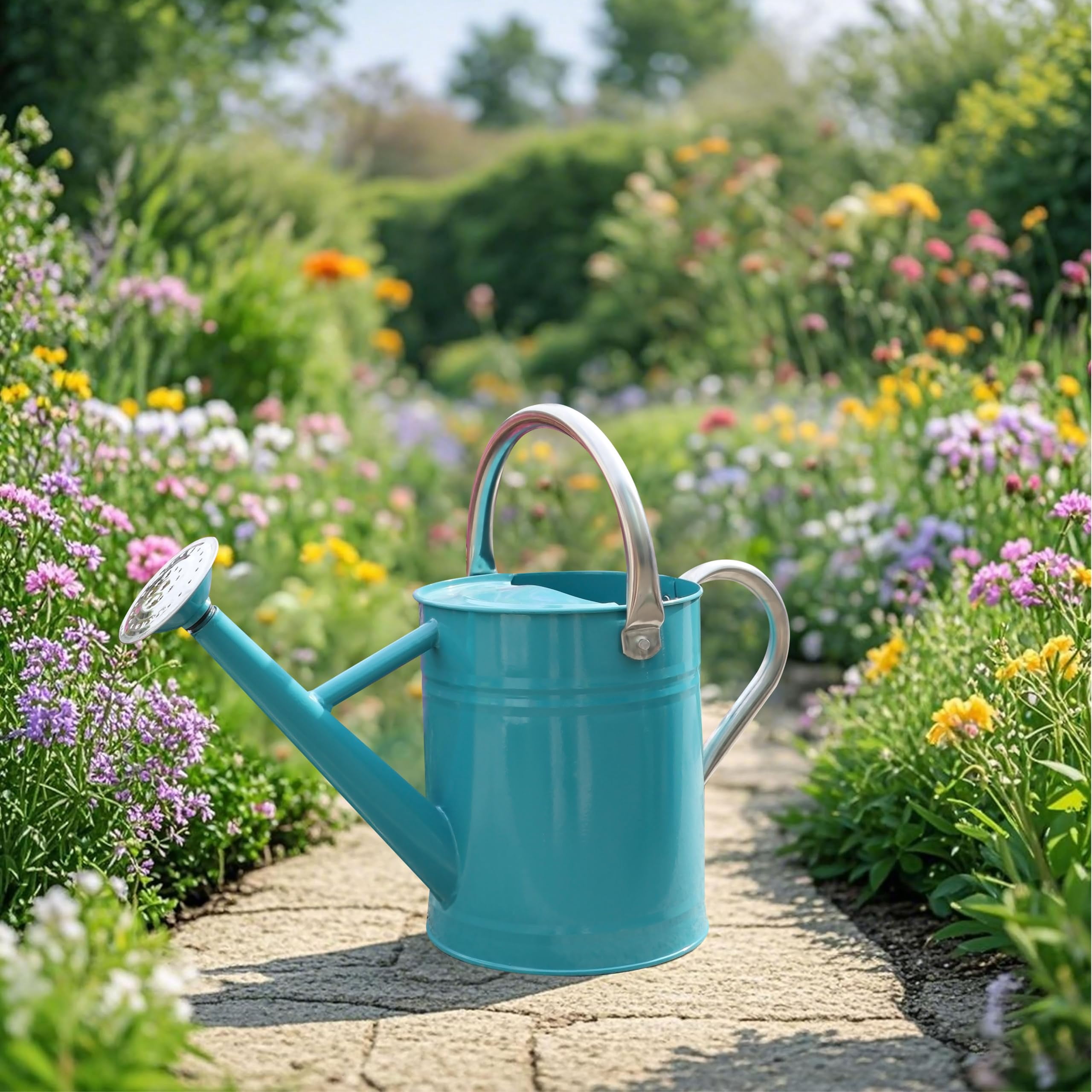 Metal Watering Can for Outdoor and Indoor Plants, Watering Can Decor, 1 Gallon - 006 LEAF GREEN