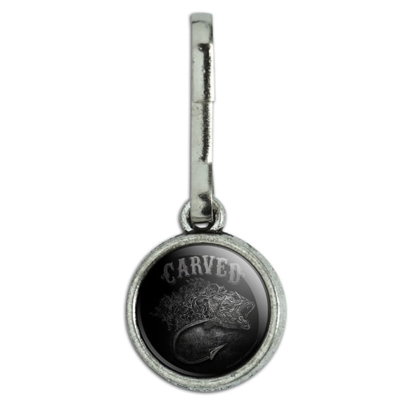 Carved Bass Fish Fishing Hook Antiqued Charm Clothes Purse Suitcase Backpack Zipper Pull Aid