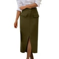 thumbnail image 6 of Summer Skirts for Women Trendy Women Side Split Midi Bodycon Casual Daily High Waist Office Stretchy Pencil Skirts Army Green XXL, 6 of 9
