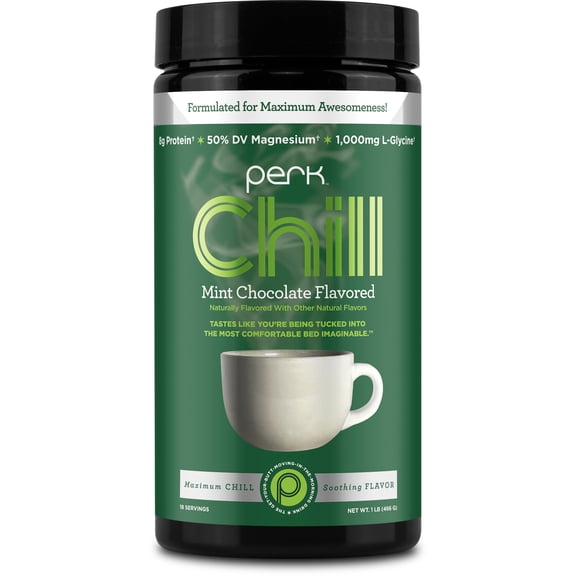 Perk Chill Drink Mix (Mint Chocolate) 18 Servings – Calming Melatonin-Free Nighttime Sleep Aid Support with Magnesium & L-Glycine, Gluten-Free