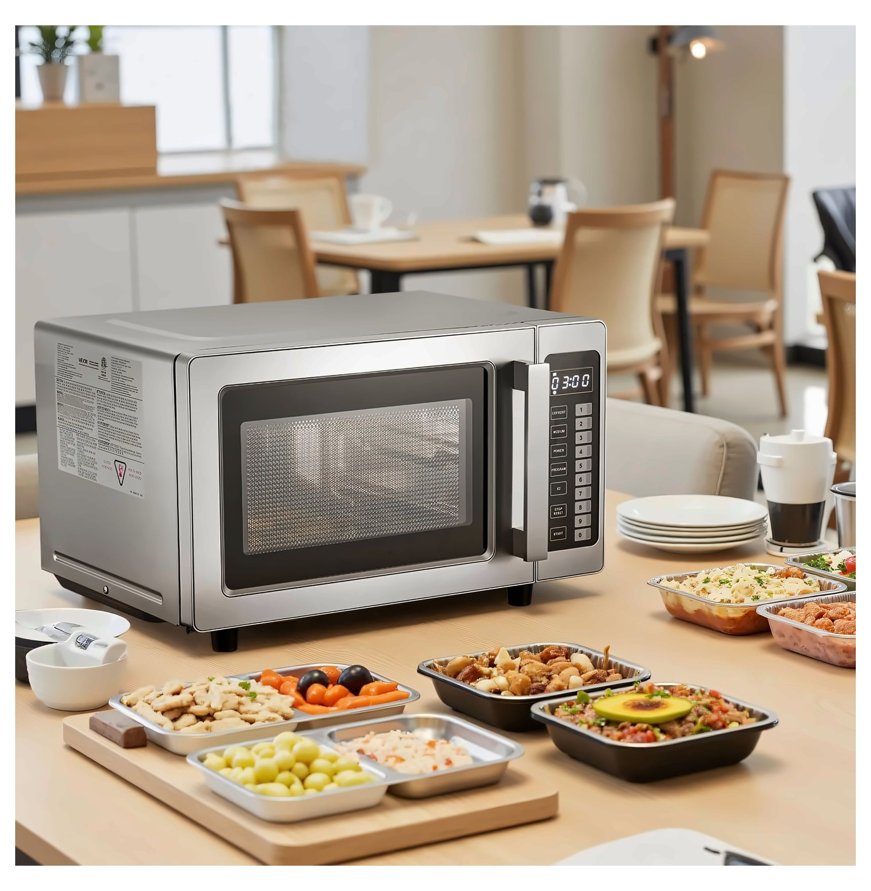 Countertop Microwave Oven, 0.9 Cu Ft 1000W, Stainless Steel Digital Microwave with Touchscreen, 10 Presets, 5 Levels, Multi-Lock for Commercial & Home Use