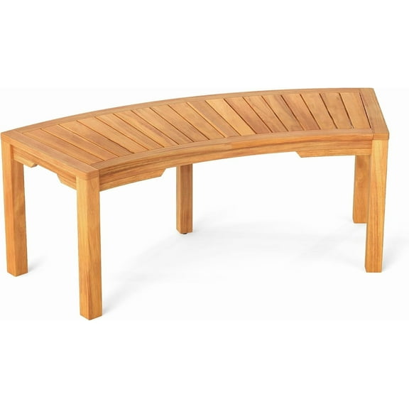 SgoodS Outdoor Curved Firepit Bench, Acacia Wood Firepit Bench with Metal Frame, Backless Loveseat for Patio, Porch, Garden, Deck, Yard, 800 LBS Max Load (1)-Natural