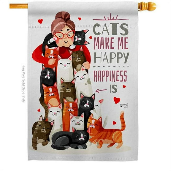 Angeleno Heritage H137512-BO Crazy Cat Lady Animals 28 x 40 in. Double-Sided Decorative Vertical House Flags for Decoration Banner Garden Yard Gift