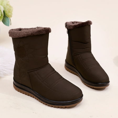 

Cathalem Womens Floral Boots Ladies Shoes Warm Snow Boots Casual Shoes Fashion Soft Bottom Snow Boots for Women Wide Width Brown 8
