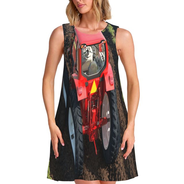 Easygdp farm work para Vestido Transpirable de Mujer, Vestido Suelto de Manga Corta con Pliegues y Bolsillos para el Verano