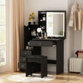 thumbnail image 1 of OXYLIFE Makeup Vanity Desk with Sliding Mirror, 4 Drawers and Cushioned Stool, Black, 1 of 5