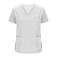 thumbnail image 3 of QATAINLAV Ofertas Flash Del Dia! Scrub Sets for Women Multi-Pocket Solid V-Neck Tops and Jogger Pants Short Sleeve Nursing Uniform Suit Workwear White L, 3 of 8