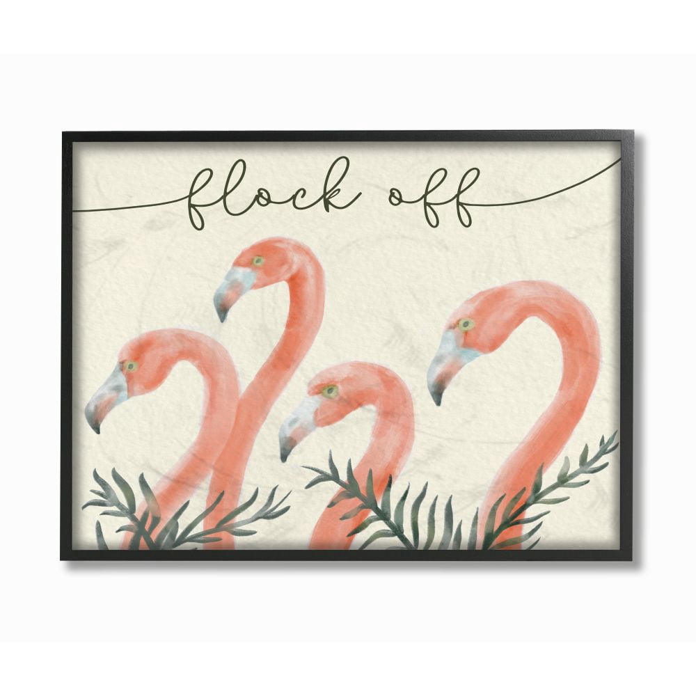 Stupell Industries Flock Off Funny Flamingo Animal Word Design Framed Wall Art by Daphne Polselli