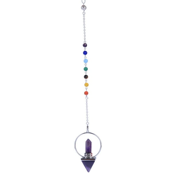 7 Chakra Natural Crystal Energy Pendulum Necklace Hexagonal Pyramid Stones Pendant(Amethyst)