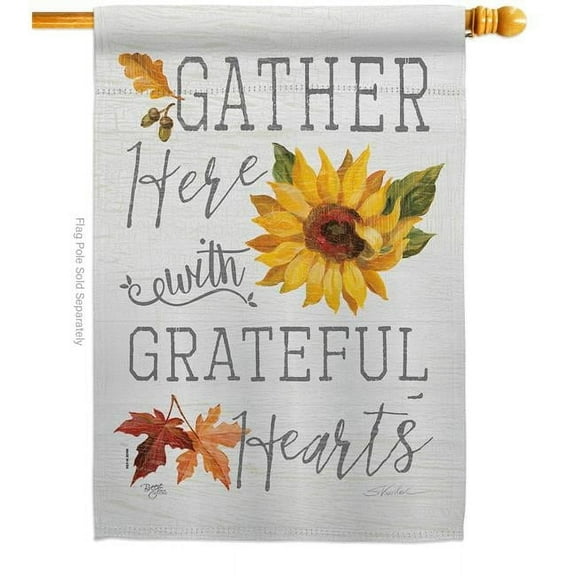 Breeze Decor H113099-BO Grateful Hearts House Flag Fall Harvest & Autumn 28 x 40 in. Double-Sided Decorative Vertical Flags for Decoration Banner Garden Yard Gift
