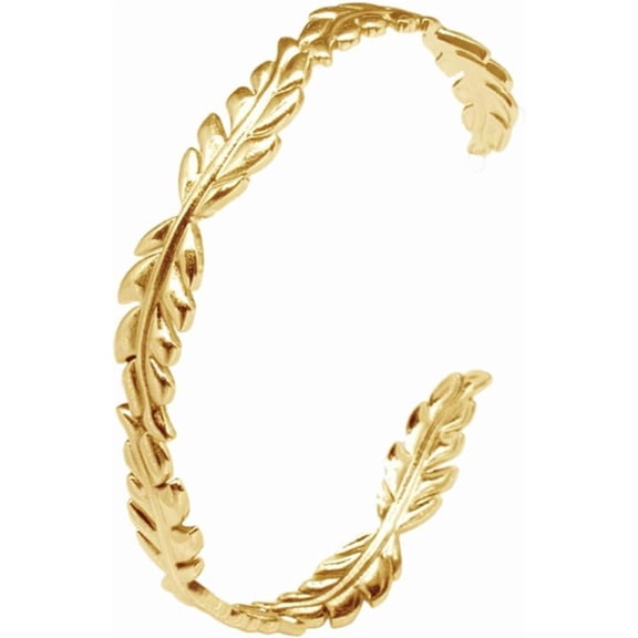 Stainless Steel Open Cuff Olive Tree Leaf Style Adjustable Size Bangle Bracelet