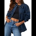 thumbnail image 1 of Chaqueta Vaquera para Mujer, Desgastada, de Larga, de Gran Tamaño, Estilo Camionero. Azul M, 1 of 9