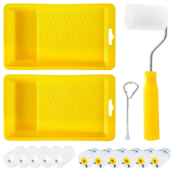 12 Pcs Paint Roller Set with Holder 2 Paint Trays Paint Can Opener 2 Inch High-Density Foam Paint Roller with Microfiber Cover Washable Reusable Wall Painting Roller for Wall Painting Rep