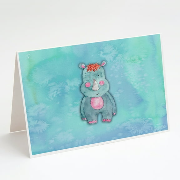 Rhinoceros Watercolor Greeting Cards and Envelopes Pack of 8