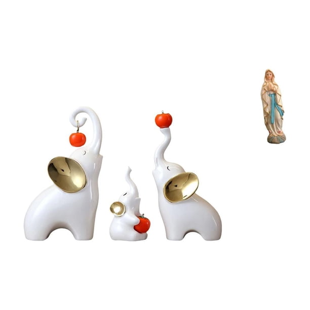 Esculturas de elefantes,Estatuas de elefantes,decoración del hogar,artesanías de cerámica,Figuras de elefantes familiares Adornos de escritorio,Estatua de Lutero,Estatua de la Virgen María