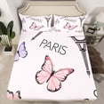 thumbnail image 2 of Homewish Girly Pink Butterfly Bed Sheets for Girls, Romantic Eiffel Tower King Sheets, Princess Cartoon Theme Sheet Set, Breathable Home Decor, 4 Pieces, 2 of 7