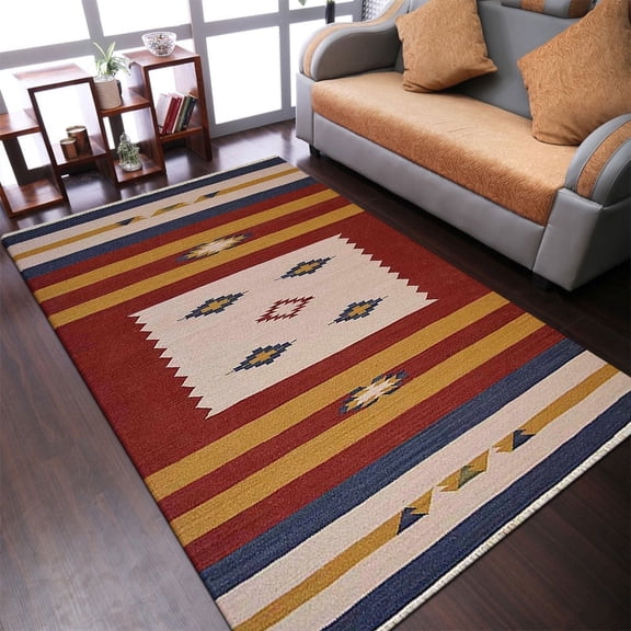 Rugsotic Carpets Hand Woven Flat Weave Kilim Wool Eco-Friendly Area Rugs - 3'x5', Rectangle, Multicolor , Plain Solid Design, Low Pile Handmade Rugs for Living Room, Bed Room (D00124)