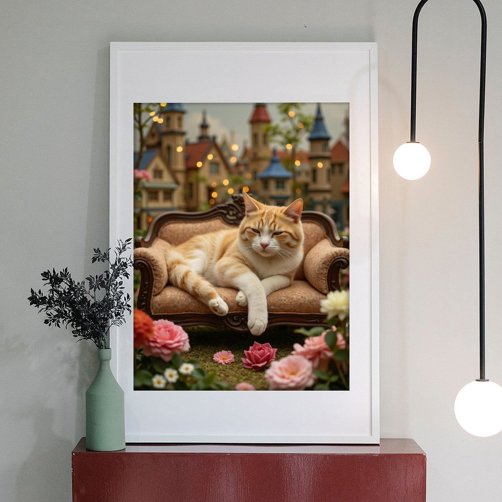 Diamond Art Kit for Adults, Cat Relaxing On Miniature Couch Diamond Painting for Adults Beginners, DIY Diamond Art Painting Kits, 5D Diamond Painting Crafts for Home Decor 12x16 Frameless