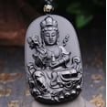 thumbnail image 3 of HOOUN Crystal Natural Black Obsidian Guanyin Kwan-Yin Necklace Pendant Bead Chain, 3 of 7