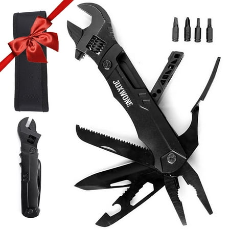 19-in-1 Multitool Wrench – Stainless Steel Adjustable Wrench with Pliers Knife Wire Cutter Saw Screwdrivers – Compact EDC Pocket Tool for Camping DIY Repairs Gift for Men