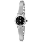 Womes's Silver Half Bangle Bracelet Ladies Black Face Watch For Small Wrists 7092SBK
