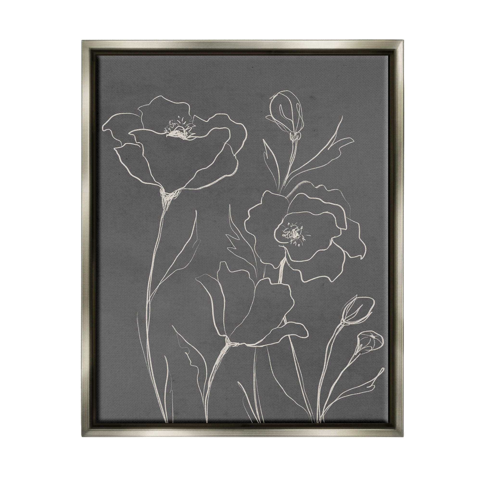 Stupell Industries Blossoming Flower Petals Botanical Line Doodle Drawing Graphic Art Luster Gray Floating Framed Canvas Print Wall Art, Design by Elizabeth Medley