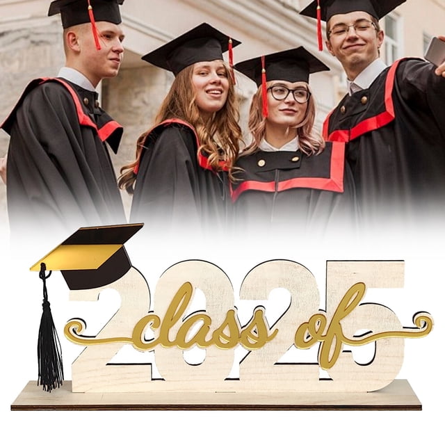 Desktop Dress Up Under $10 Black And Gold Graduation Decorations Class Of 2025 Congrats Grad Wooden Table Centerpieces Graduation Table Decorations 2025 Sign Graduation Photo Prop For Graduation