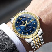 Men's Luxury Watch 42mm Quartz Blue DialDiamond Bezel Two-Tone Stainless SteelLuminous Date Day Business DressWristwatch for Men