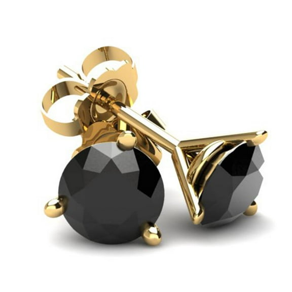 Pompeii 1.00CT Round Brilliant Cut Black Diamond Stud Earrings In 14K Gold (Black,AAA)