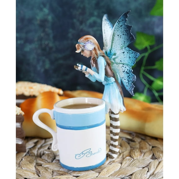 Ebros Amy Brown Teacup Creamy Hot Cocoa Whimsical Fairy Figurine 6"H