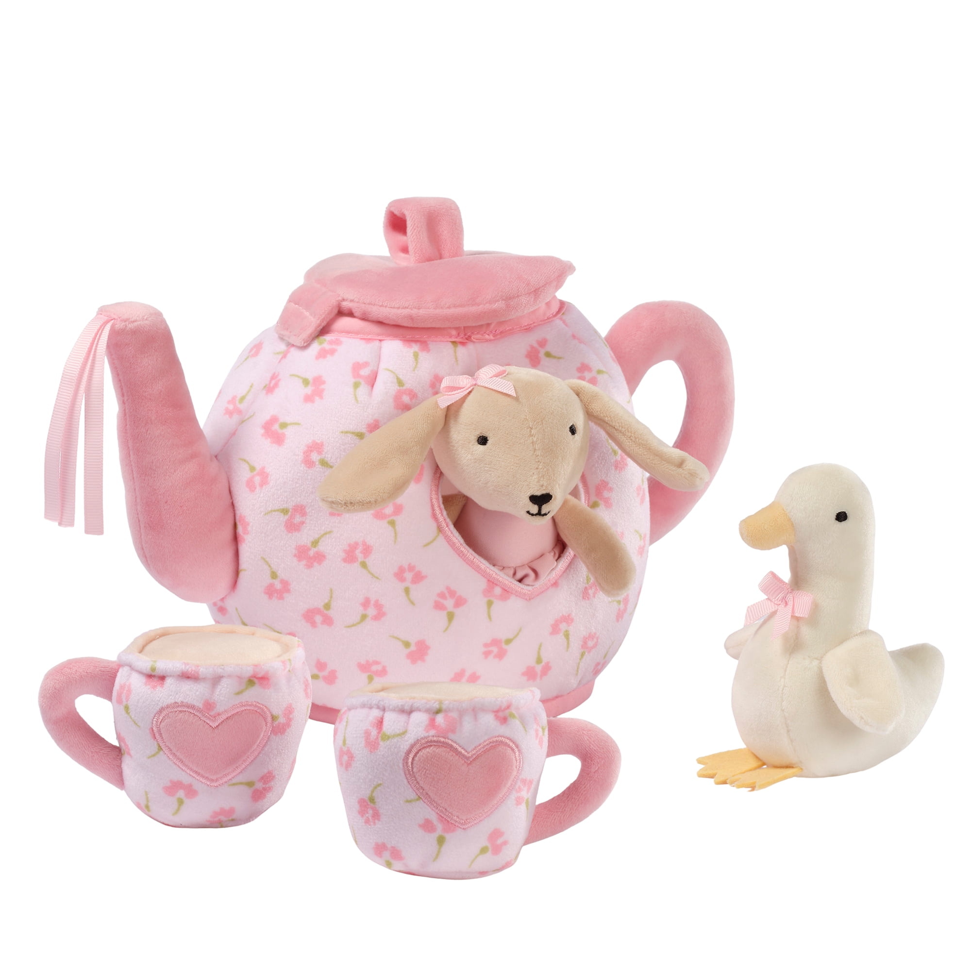 Lambs & Ivy Tea Party Interactive Plush Playset Toy w/ Cups, Pot, Goose & Bunny