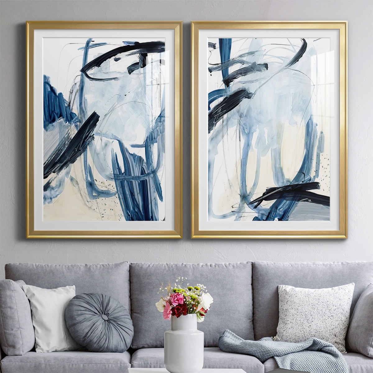 Wexford Home Indigo Swash I Premium Framed Print, 30.5" x 42.5" - Ready to Hang, Gold (Set of 2)