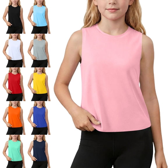 HAOTAGS Big Girls Sport Tank Tops(5-15) Summer Quick Dry Shirts for Runnning & Outdoor Sports Pink Size 9-10Years