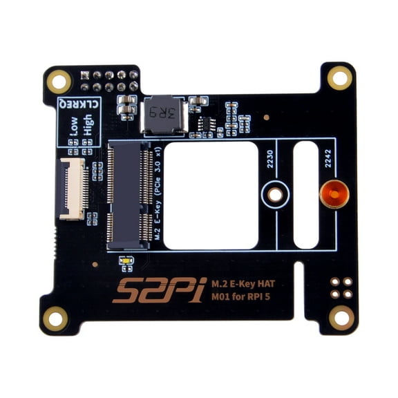 52Pi M01 PCIe M.2 E-key NVMe SSD PCIe Peripheral Board for Raspberry Pi 5, Support M.2 E-key NVMe SSD 2230/2242