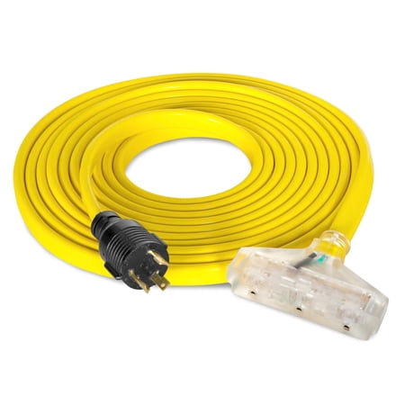 WEN 125V 30-Amp 10-Gauge Flattened Under-Door Generator Extension Cord Splitter, 25-Foot (converts L5-30R to three 5-20R outlets)