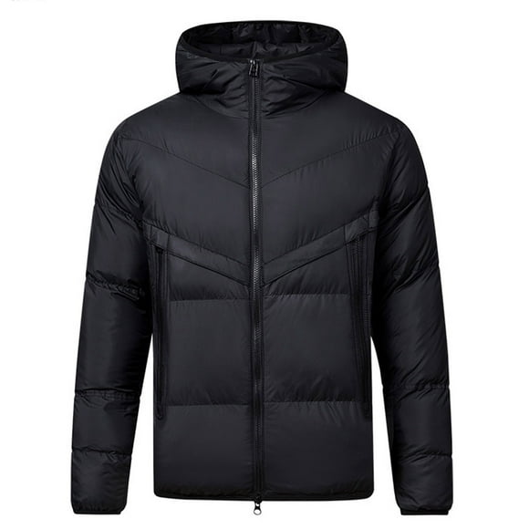 Fengqque Men Hooded Winter Down Jackets Coat Thicken Padded Parka Warm Outerwear Lightweight Waterproof Hiking Coat Black M(M)