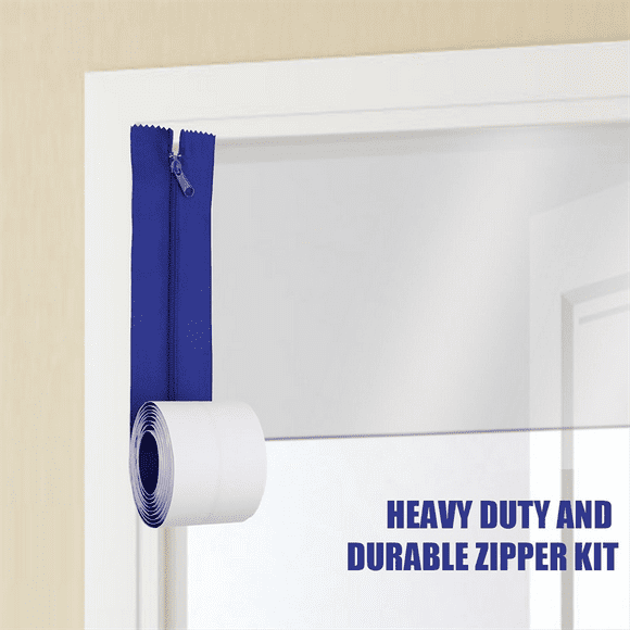 2pcs Dust Barrier Zipper,Instant Door Dust Protection Self-Adhesive Tarp Double Zipper Blade Construction Blue