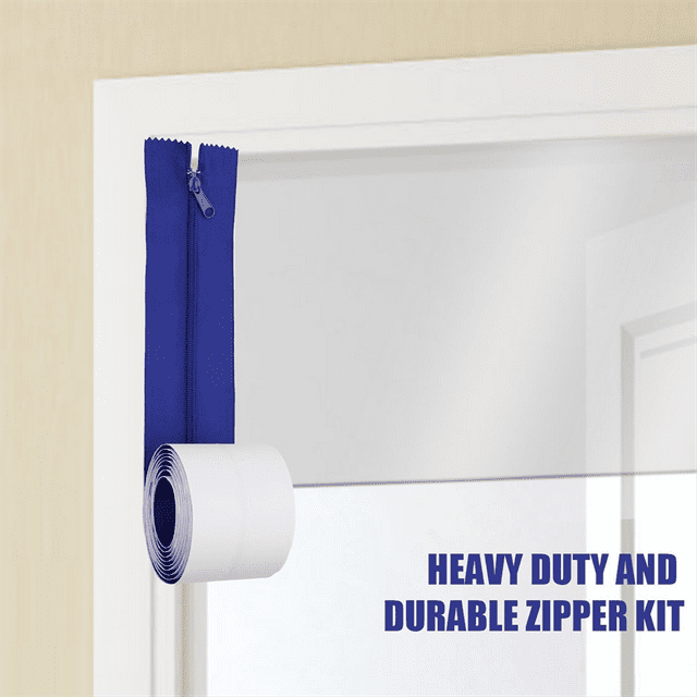 2pcs Dust Barrier Zipper,Instant Door Dust Protection Self-Adhesive Tarp Double Zipper Blade Construction Blue