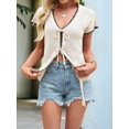 thumbnail image 5 of Women's Crochet V-Neck Short Sleeve Boho Spring Lightweights Tie Front Cardigan for Beach Summer Color XL, 5 of 10