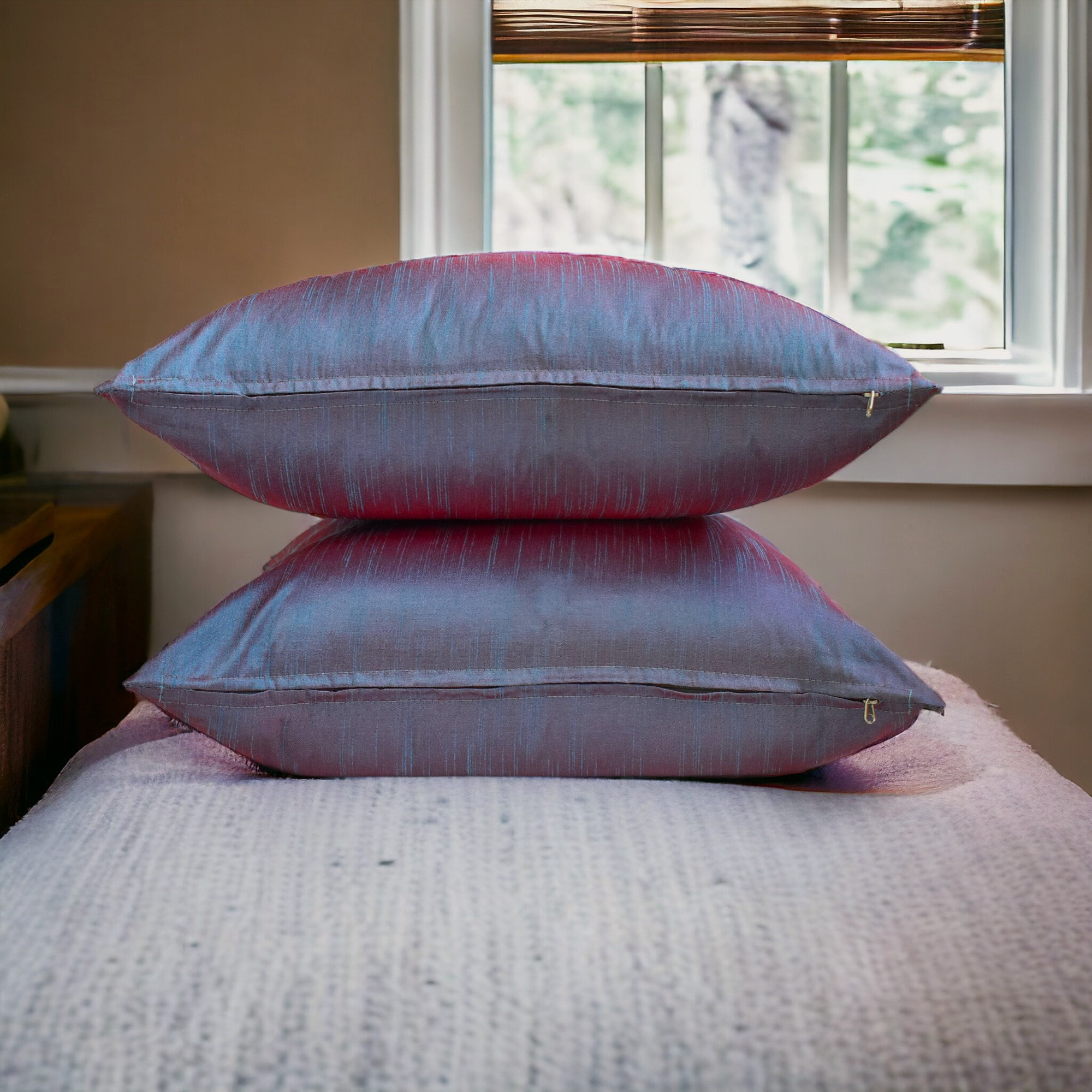 The HomeCentric Decorative Throw Pillow cover Blue & Red Pack of 2, 20"x20" (50x50 cm) Art Silk Solid & Two Tone Silk Pillowcase For Sofa Chouch, Hotels, living, Bed Room Modern - Blue & Red Luxury