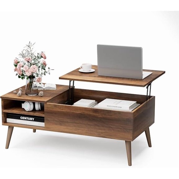 edx Adjustable Height Wooden Coffee Table, Hidden Compartments, Shelves ...