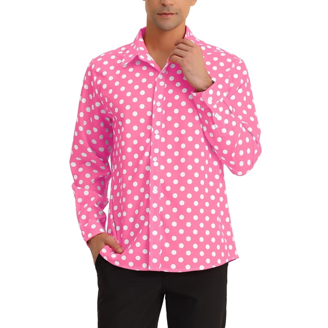 Camisa de vestir de botones de manga larga para hombre INSPIRE CHIC con estampado de lunares XL Rosa