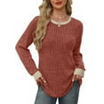 thumbnail image 2 of Long Sleeve Shirts for Women Sweaters Fall Outfits Color Block Winter Clothing Dressy Casual Soft Caramel Color S, 2 of 7