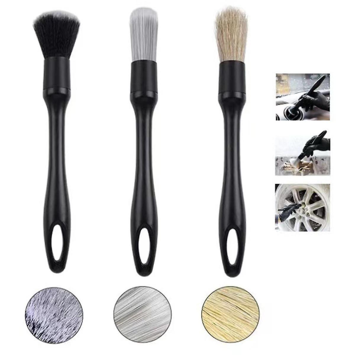 Car Detailing Brush Set, 3 Pack Synthetic Detailing Brushes, Clean Interior Or Exterior, Wheels