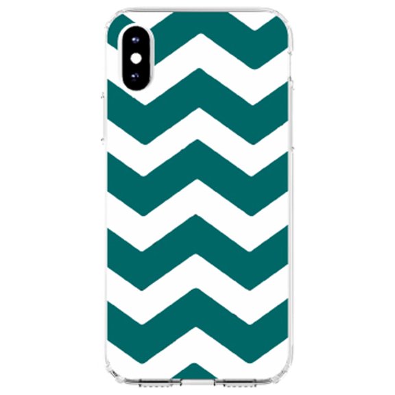 DistinctInk Clear Shockproof Hybrid Case for iPhone X / XS (5.8" Screen) - TPU Bumper, Acrylic Back, Tempered Glass Screen Protector - Teal White Chevron Stripes - Chevron Stripes Pattern