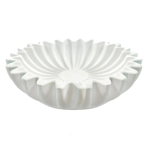 Yammee White Large Scalloped Resin Decorative Bowl Living Space Snacks Storage Unit