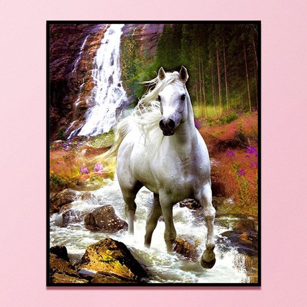 Cuadros Decorativos Kit de punto de cruz de hilo de algodón ecológico de 11 quilates con estampado de caballo blanco bordado completo Ndcxsfigh Nuevos Originales