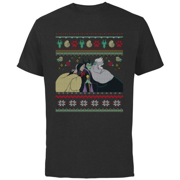 Disney Villains Maleficent Ursula Cruella Christmas Sweater - Short Sleeve Cotton T-Shirt for Adults - Customized-Black