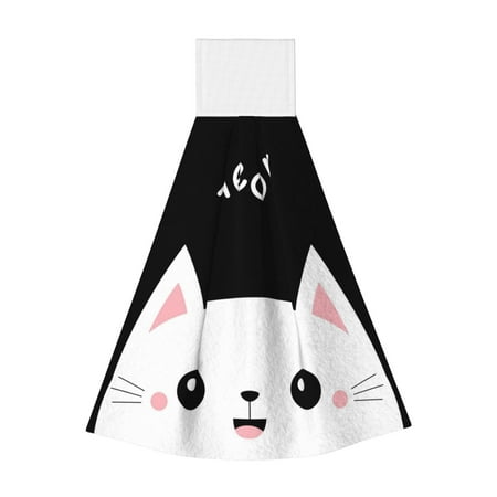 

Horeoi Cat Meow Print Coral Fleece Microfiber Hanging Hand Towel Absorbent Hand Towel Quick Dry Thicken Cleaning Cloths Wipes Rags for Kitchen & Bathroom