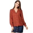 thumbnail image 3 of Camisa Con Cuello En V Y Solapa Con Botones Y Lunares En Forma De Corazón Para Mujer Rojo marrón XL, 3 of 6